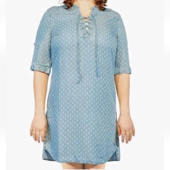 Philosophy Dresses & Skirts - Philosophy Tunic Shirt Dress Woman Large Blue Raindrop Print Tencel Lace Up Nwt